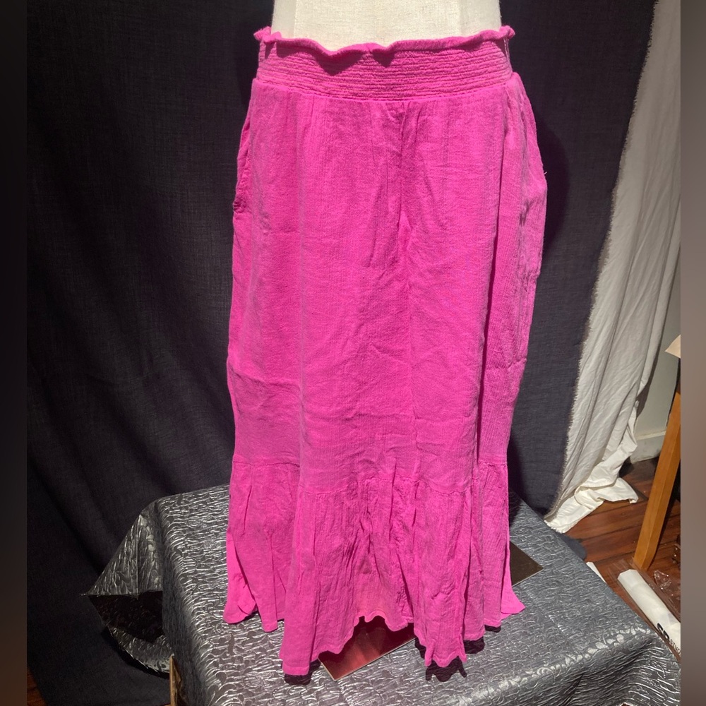 Edme & Esyllte Anthropologie Long Bright Pink Skirt